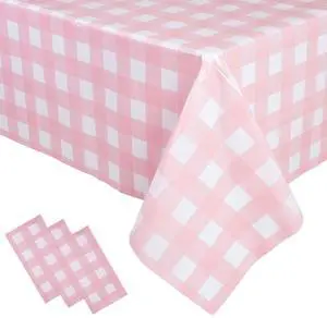 3 Packs Pink Gingham Tablecloth 54 x 108 Inches Pink and White Checkered Disposable Plastic Waterproof Picnic Table Cover for Camping and Birthday Party Supplies 3 Packs Pink Gingham Tablecloth 54 x 108 Inches Pink and White Checkered Disposable Plastic Waterproof Picnic Table Cover for Camping and Birthday Party Supplies