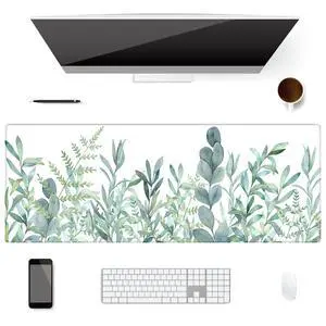 XXL Waterproof Office Desk Pad Protector 31.5x11.8 Inch - Extended Gaming Mouse Pad with Non-Slip Rubber Base, Thickened Keyboard Mat, Stitched Edges & Green Plants Design XXL Waterproof Office Desk Pad Protector 31.5x11.8 Inch - Extended Gaming Mouse Pad with Non-Slip Rubber Base, Thickened Keyboard Mat, Stitched Edges & Green Plants Design