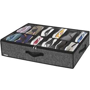 Under Bed Shoe Storage Organizer with Sturdy Handles and Clear Window 1 Pack Fits 12 Pairs, Premium Foldable Underbed Shoes Container Box for Closet, Linen-like Black, MXAUBSB1P Under Bed Shoe Storage Organizer with Sturdy Handles and Clear Window 1 Pack Fits 12 Pairs, Premium Foldable Underbed Shoes Container Box for Closet, Linen-like Black, MXAUBSB1P