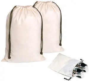 Canvas Shoe Bags for Travel, 2 Pcs, 17.7x13.8in, Beige Canvas Shoe Bags for Travel, 2 Pcs, 17.7x13.8in, Beige