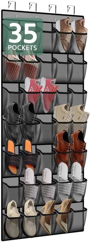 35 Pocket Over the Door Shoe Organizer,Reusable Breathable Large Mesh Bag Men's & Women's Sneaker Organizer,Shoe Organizer for Kids,Hanging Shoe Storage Hanging Bag (Gray) 35 Pocket Over the Door Shoe Organizer,Reusable Breathable Large Mesh Bag Men's & Women's Sneaker Organizer,Shoe Organizer for Kids,Hanging Shoe Storage Hanging Bag (Gray)