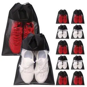 12 Pack Portable Shoe Bags for Travel Large Shoes Pouch Storage Organizer Clear Window with Drawstring for Men and Women Black 12 Pack Portable Shoe Bags for Travel Large Shoes Pouch Storage Organizer Clear Window with Drawstring for Men and Women Black