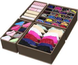 4-Pack Drawer Organizer Set for Underwear/Socks/Bra, Brown 4-Pack Drawer Organizer Set for Underwear/Socks/Bra, Brown