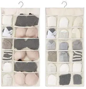 Closet Hanging Organizer with Mesh Pockets & Rotating Metal Hanger,Dual Sided Wall Shelf Wardrobe Storage Bags,Oxford Cloth Space Saver Bag for Bra Underwear Underpants Socks (white) Closet Hanging Organizer with Mesh Pockets & Rotating Metal Hanger,Dual Sided Wall Shelf Wardrobe Storage Bags,Oxford Cloth Space Saver Bag for Bra Underwear Underpants Socks (white)