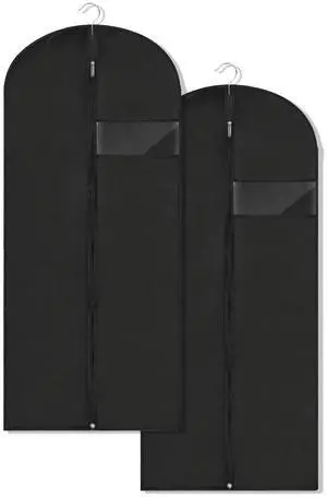 Garment Bags for Hanging Clothes, 45'' Suit Bag Cover for Storage and Travel, Dress Bags for Gowns Long, 2 Pack (Black) Garment Bags for Hanging Clothes, 45'' Suit Bag Cover for Storage and Travel, Dress Bags for Gowns Long, 2 Pack (Black)