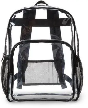 Transparent Clear School Backpack, Water-Resistant PVC Plastic, Reinforced Shoulder Straps, 17 x 7 x 13 in Transparent Clear School Backpack, Water-Resistant PVC Plastic, Reinforced Shoulder Straps, 17 x 7 x 13 in