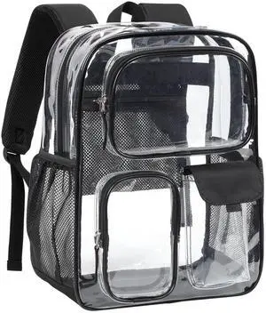 Clear Backpack for School - 17 inch Heavy Duty Bookbag, Black Clear Backpack for School - 17 inch Heavy Duty Bookbag, Black