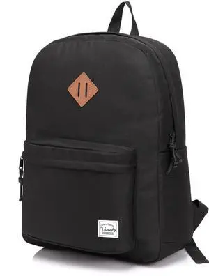 Lightweight Backpack for School, Classic Basic Water Resistant Casual Daypack for Travel with Bottle Side Pockets (Black) Lightweight Backpack for School, Classic Basic Water Resistant Casual Daypack for Travel with Bottle Side Pockets (Black)
