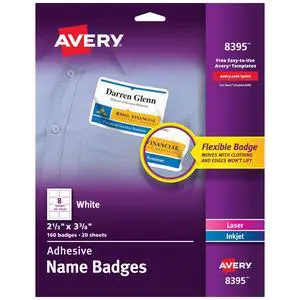 Flexible Printable Name Tags, 2-1/3" x 3-3/8", Matte White, 160 Removable Name Badges (8395) Flexible Printable Name Tags, 2-1/3" x 3-3/8", Matte White, 160 Removable Name Badges (8395)