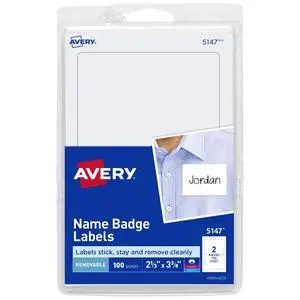 Customizable Name Tags, 2-1/3" x 3-3/8", White, 100 Removable Name Badges (05147) Customizable Name Tags, 2-1/3" x 3-3/8", White, 100 Removable Name Badges (05147)