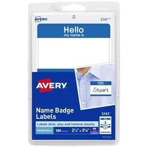 Customizable Name Tags, Hello My Name is, White, Blue Border, Removable Adhesive, Laser/Inkjet Printable, 100 Total (5141) Customizable Name Tags, Hello My Name is, White, Blue Border, Removable Adhesive, Laser/Inkjet Printable, 100 Total (5141)