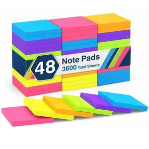 (3600 Sheets) Sticky Notes 3x3 Inch, 48 Pads, 75 Sheets/Pad, 6 Colors (3600 Sheets) Sticky Notes 3x3 Inch, 48 Pads, 75 Sheets/Pad, 6 Colors
