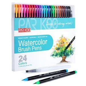 Watercolor Brush Pens, 24 Colors Flexible Real Nylon Brush Tip Pens Watercolor Brush Pens, 24 Colors Flexible Real Nylon Brush Tip Pens