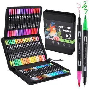 60 Colors Dual Tip Watercolor Paint Markers Pens - Brush & Fine 60 Colors Dual Tip Watercolor Paint Markers Pens - Brush & Fine