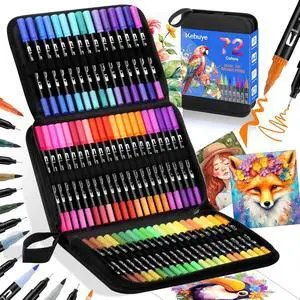 Coloring Markers Dual Brush Tip, 72 Colors Watercolor Fine Point Art Marker Coloring Markers Dual Brush Tip, 72 Colors Watercolor Fine Point Art Marker