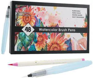 Watercolor Pens,Set of 48, Real Brush Pens Watercolor Markers and 2 Water Brush,Online Tutorial Video for Coloring Books, Calligraphy(48 Colors) Watercolor Pens,Set of 48, Real Brush Pens Watercolor Markers and 2 Water Brush,Online Tutorial Video for Coloring Books, Calligraphy(48 Colors)