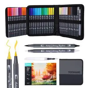 Watercolor Pens Set, 36-Color Dual Tip Professional Watercolor Markers for Adults, Water-Based Coloring Markers with 1 Aquapen, 1 Colorless Blender, 1 Black Marker, and 12-Page Pad, Art Supplies Watercolor Pens Set, 36-Color Dual Tip Professional Watercolor Markers for Adults, Water-Based Coloring Markers with 1 Aquapen, 1 Colorless Blender, 1 Black Marker, and 12-Page Pad, Art Supplies