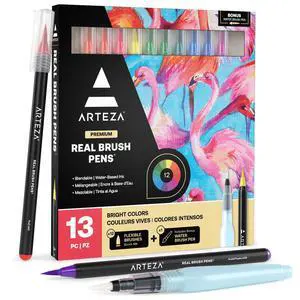 Real Brush Pens, Set of 12, Bright Tones, Blendable Watercolor Markers and 1 Water Brush, Art Supplies for School, Home, and Office Real Brush Pens, Set of 12, Bright Tones, Blendable Watercolor Markers and 1 Water Brush, Art Supplies for School, Home, and Office
