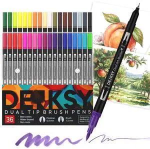36 Watercolor Markers Set | Water Color Pens with Brush & Fineliner, Water-Based Art Markers | Dual Tip Markers for Adult Coloring, Lettering, Calligraphy, Sketching, Journaling & Illustration 36 Watercolor Markers Set | Water Color Pens with Brush & Fineliner, Water-Based Art Markers | Dual Tip Markers for Adult Coloring, Lettering, Calligraphy, Sketching, Journaling & Illustration