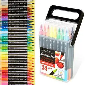 Dual Tip Markers for Kids, Washable Markers Set, Art Marker with Stand Portable Box, Gift For Kids (24 Colours) Dual Tip Markers for Kids, Washable Markers Set, Art Marker with Stand Portable Box, Gift For Kids (24 Colours)
