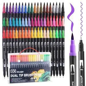60 Colors Dual Tip Watercolor Markers Pens for School Supplies-Brush & Fine 60 Colors Dual Tip Watercolor Markers Pens for School Supplies-Brush & Fine