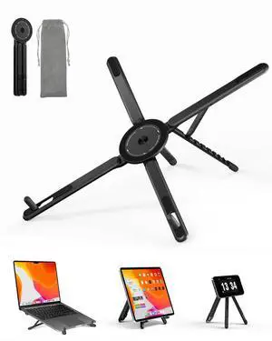 Portable Laptop Stand for Desk, Foldable Adjustable Computer Riser with Magnetic Phone Holder, Aluminum Laptop Stand for 1016 Laptops & 413 Phones/Tablets (Black) Portable Laptop Stand for Desk, Foldable Adjustable Computer Riser with Magnetic Phone Holder, Aluminum Laptop Stand for 1016 Laptops & 413 Phones/Tablets (Black)