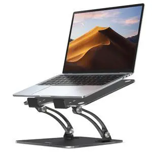 Fully Adjustable Laptop Stand for Desk, Dual Foldable Computer Riser with Heat-Vent, Ergonomic Notebook Holder Portable Office Accessories Compatible with Most Laptops, Black Fully Adjustable Laptop Stand for Desk, Dual Foldable Computer Riser with Heat-Vent, Ergonomic Notebook Holder Portable Office Accessories Compatible with Most Laptops, Black