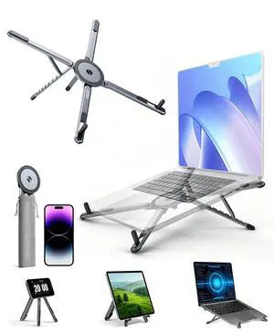 Laptop Stand for Desk, 8-Level Adjustable, Magnetic Phone Mount Gray Laptop Stand for Desk, 8-Level Adjustable, Magnetic Phone Mount Gray