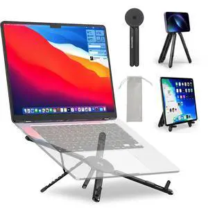 Adjustable Laptop Stand for Desk with Magnetic Phone Holder, MagSafe Compatible Portable Foldable Computer Riser for MacBook, iPhone, iPad, Tablet - Perfect for Office, Home, Traveling (black) Adjustable Laptop Stand for Desk with Magnetic Phone Holder, MagSafe Compatible Portable Foldable Computer Riser for MacBook, iPhone, iPad, Tablet - Perfect for Office, Home, Traveling (black)