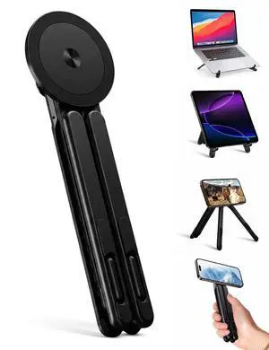 Magnetic Phone Stand & Foldable Laptop Riser, Matte Black Multi-Device Aluminum Desk Mount, N52 MagSafe Tripod Grip for Travel Office, Ergonomic Elevator for MacBook, iPad & iPhone Magnetic Phone Stand & Foldable Laptop Riser, Matte Black Multi-Device Aluminum Desk Mount, N52 MagSafe Tripod Grip for Travel Office, Ergonomic Elevator for MacBook, iPad & iPhone