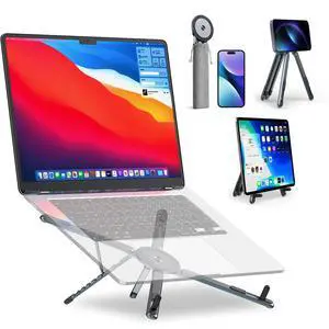 Portable Laptop Stand for Desk, 3-in-1 Adjustable Holder for MacBook, 8-Level Height & Angle, Aluminum Alloy Desktop Stand, Compatible with 4-13 iPhone, 10-16 Laptops & Tablets(Gray) Portable Laptop Stand for Desk, 3-in-1 Adjustable Holder for MacBook, 8-Level Height & Angle, Aluminum Alloy Desktop Stand, Compatible with 4-13 iPhone, 10-16 Laptops & Tablets(Gray)