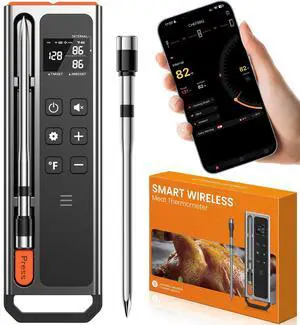 Wireless Meat Thermometer Digital-5.3 Bluetooth for Stable 800ft APP Control (iOS&Android), 10mins Charge for 24H Use Meat Probe, Accuracy ±0.5°F, Instant Read Meat Thermometer for BBQ, Grill, Oven Wireless Meat Thermometer Digital-5.3 Bluetooth for Stable 800ft APP Control (iOS&Android), 10mins Charge for 24H Use Meat Probe, Accuracy ±0.5°F, Instant Read Meat Thermometer for BBQ, Grill, Oven
