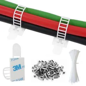 50Pcs Adhesive Cable Management Clips with 50Pcs Zip Ties, Adjustable Nylon Cable Strap Ties Wire Clips Clamps Organizer, Extra Screw & Hole - 3.35 Inch White 50Pcs Adhesive Cable Management Clips with 50Pcs Zip Ties, Adjustable Nylon Cable Strap Ties Wire Clips Clamps Organizer, Extra Screw & Hole - 3.35 Inch White