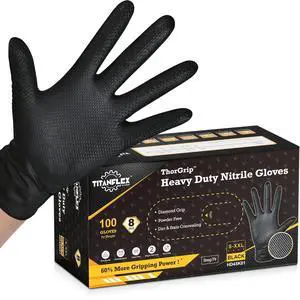 Heavy Duty Black Industrial Nitrile Gloves, 8-mil, Large, Box of 100, Latex Free, Raised Diamond Texture, Powder Free, Food Safe, Rubber Gloves, Mechanic Gloves(L) Heavy Duty Black Industrial Nitrile Gloves, 8-mil, Large, Box of 100, Latex Free, Raised Diamond Texture, Powder Free, Food Safe, Rubber Gloves, Mechanic Gloves(L)
