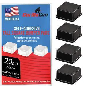 Black Tall Square Adhesive Rubber Bumper Pads - Made in USA Rubber Feet for Speakers, Electronics, Furniture, Appliances, Audio Equipment - 20 Pieces Black Tall Square Adhesive Rubber Bumper Pads - Made in USA Rubber Feet for Speakers, Electronics, Furniture, Appliances, Audio Equipment - 20 Pieces