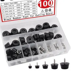 100PCS(5 Sizes) Rubber Feet for Cutting Board, Built-in Stainless Steel Washer and Screws, Non-Slip Rubber Feet for Furniture, Electronics, Tables, Sofas 100PCS(5 Sizes) Rubber Feet for Cutting Board, Built-in Stainless Steel Washer and Screws, Non-Slip Rubber Feet for Furniture, Electronics, Tables, Sofas