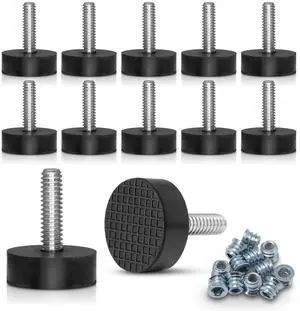 12PK Rubber 1/4"-20 Leveling Feet, Adjustable Levelers with Inserts 12PK Rubber 1/4"-20 Leveling Feet, Adjustable Levelers with Inserts