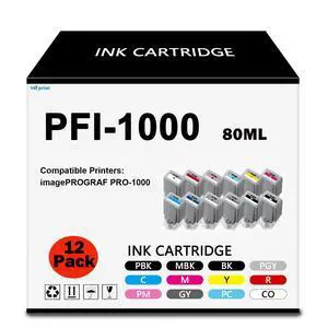 PRO1000 PFI1000 Ink Cartridge Compatible with Canon PFI-1000 Ink Tank for use in imagePROGRAF PRO-1000 Printer 12 Color Pack PRO-1000 Ink (MBK/PBK/C/M/Y/R/GY/B/PGY/PC/PM/CO) PRO1000 PFI1000 Ink Cartridge Compatible with Canon PFI-1000 Ink Tank for use in imagePROGRAF PRO-1000 Printer 12 Color Pack PRO-1000 Ink (MBK/PBK/C/M/Y/R/GY/B/PGY/PC/PM/CO)