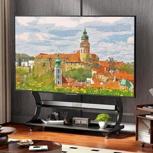 Rolling Easel TV Stand for 50-100 Inch TVs for Living Room, Office | Mobile TV Stand with 2-Tier Wooden Shelves,Height Adjustable Holds up to 220lbs,MAX VESA 900x600mm,Black Rolling Easel TV Stand for 50-100 Inch TVs for Living Room, Office | Mobile TV Stand with 2-Tier Wooden Shelves,Height Adjustable Holds up to 220lbs,MAX VESA 900x600mm,Black