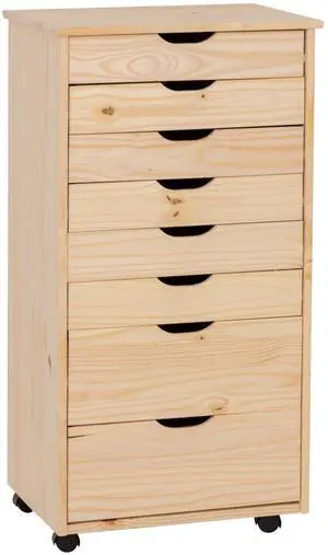 Corinne Unfinished Eight Drawer Wooden Rolling Storage Cart Corinne Unfinished Eight Drawer Wooden Rolling Storage Cart