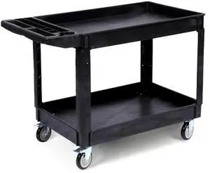 2-Shelf Heavy Duty PP Service Cart Rolling Utility Cart,360° Swivel Wheels | 550LBS, Large Shelf, Storage Handle, for Warehouse/Garage/Cleaning, Medium 2-Shelf Heavy Duty PP Service Cart Rolling Utility Cart,360° Swivel Wheels | 550LBS, Large Shelf, Storage Handle, for Warehouse/Garage/Cleaning, Medium