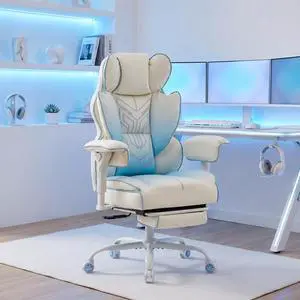 Big and Tall Gaming Office Chair 400lbs - Heavy Duty Ergonomic Computer Desk Chair with Footrest, Adjustable Armrests, High Back PU Leather with Racing Style (White/Blue) Big and Tall Gaming Office Chair 400lbs - Heavy Duty Ergonomic Computer Desk Chair with Footrest, Adjustable Armrests, High Back PU Leather with Racing Style (White/Blue)