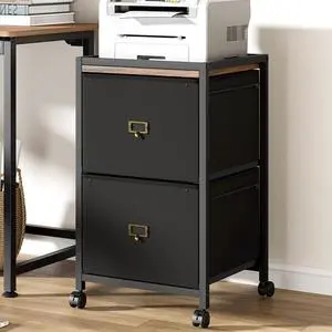 2 Drawer File Cabinet, Mobile Filing Cabinet for Home Office Fits A4 or Letter Size, Fabric Vertical File Cabinet with Wheels, Home Office Small Under Desk Storage Cabinet, Rustic Black 2 Drawer File Cabinet, Mobile Filing Cabinet for Home Office Fits A4 or Letter Size, Fabric Vertical File Cabinet with Wheels, Home Office Small Under Desk Storage Cabinet, Rustic Black