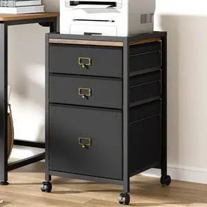 File Cabinet with 3 Drawer, Mobile Filing Cabinet for Home Office Fits Letter Size or A4, Fabric Vertical File Cabinet on Wheels, Home Office Small Under Desk Storage Cabinet, Rustic Black File Cabinet with 3 Drawer, Mobile Filing Cabinet for Home Office Fits Letter Size or A4, Fabric Vertical File Cabinet on Wheels, Home Office Small Under Desk Storage Cabinet, Rustic Black