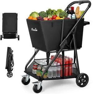 Shopping Carts for Groceries with 7" Dual-Bearing Rubber Wheels, 4.59 Cu.Ft. 280LBS Grocery Cart on Wheels with Lid, Easy to Fold & Assemble, Thickened Steel Frame & 600D Oxford Fabric Shopping Carts for Groceries with 7" Dual-Bearing Rubber Wheels, 4.59 Cu.Ft. 280LBS Grocery Cart on Wheels with Lid, Easy to Fold & Assemble, Thickened Steel Frame & 600D Oxford Fabric