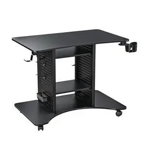 Gaming Desk Computer, 37" Rolling Desk on Wheels for Small Space, Mobile Computer Cart with Pegboards Adjustable Shelves for Gaming PS Switch Home Office - Black Gaming Desk Computer, 37" Rolling Desk on Wheels for Small Space, Mobile Computer Cart with Pegboards Adjustable Shelves for Gaming PS Switch Home Office - Black