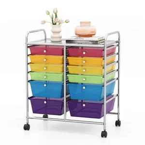 12 Drawers Rolling Storage Cart, Multipurpose Storage Organizer Cart with Lockable Casters, Mobile Utility Cart for Garage Office Home Kitchen (Rainbow+Clear) 12 Drawers Rolling Storage Cart, Multipurpose Storage Organizer Cart with Lockable Casters, Mobile Utility Cart for Garage Office Home Kitchen (Rainbow+Clear)