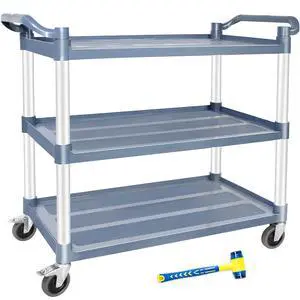 Utility Carts with Wheels, Large Food Kitchen Cart Heavy Duty, Rolling Service Cart w/Hammer for Restaurant, Office, Commercial, 600lbs Capacity, Lockable Wheels, 3-Tier Utility Carts with Wheels, Large Food Kitchen Cart Heavy Duty, Rolling Service Cart w/Hammer for Restaurant, Office, Commercial, 600lbs Capacity, Lockable Wheels, 3-Tier