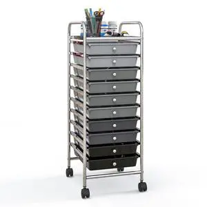 10 Drawer Storage Cart, Rolling Cart with Lockable Wheels, Trolley Utility Cart with Removable Drawers, Mobile Organizer with Handle for Living Room Kitchen Home Office (Gradient Black) 10 Drawer Storage Cart, Rolling Cart with Lockable Wheels, Trolley Utility Cart with Removable Drawers, Mobile Organizer with Handle for Living Room Kitchen Home Office (Gradient Black)