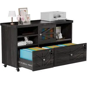 Lockable 2-Drawer Lateral File Cabinet with Open Storage Shelves, Rolling Filing Cabinet for Home Office, Holds Letter/Legal/A4 Files, Heavy Duty Mobile File Cabinet, Gray Lockable 2-Drawer Lateral File Cabinet with Open Storage Shelves, Rolling Filing Cabinet for Home Office, Holds Letter/Legal/A4 Files, Heavy Duty Mobile File Cabinet, Gray